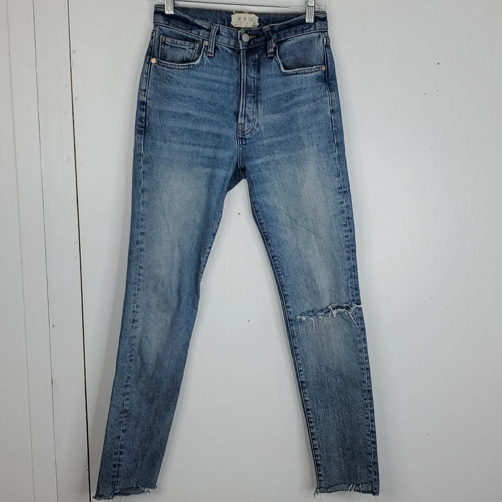 We The Free Skinny Jeans Ripped Knee Raw Hem High Rise Ankle Button Fly Women 26
